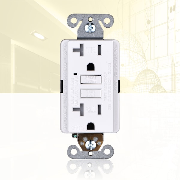 Toma de corriente GFCI con prueba automática de 20A y placa de pared, blanco, paquete de 10 - GLS-20ATR-WH-10