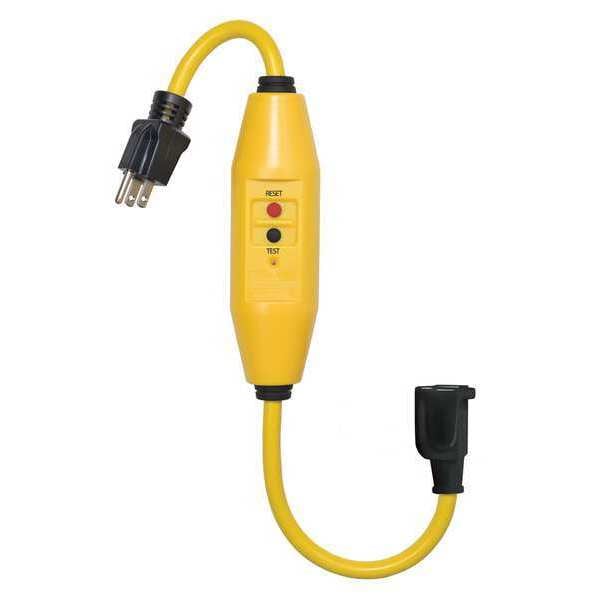 Power First Linea de cable con GFCI, 1.5 pies, amarillo, 15A, 5-15P, 125V - 11X432