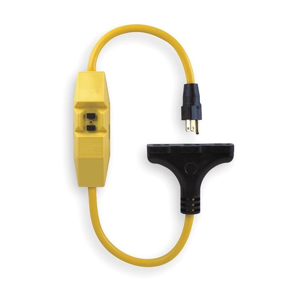Power First Line Cord GFCI, 2 ft, 15 A, 125V AC, SJTW, NEMA 5-15, 12 AWG, 3 Outlets, 50/60 Hz, Yellow - 2XYR8