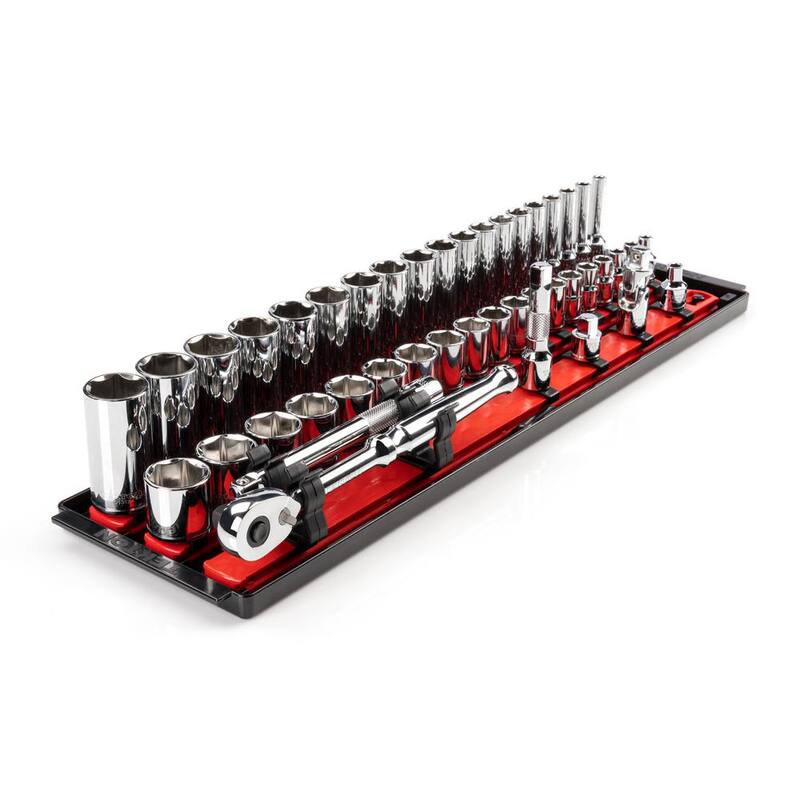 Juego de llaves de vaso y trinquete de 3/8 pulgadas de TEKTON con rieles (6 mm - 24 mm) (44 piezas) - SKT13201