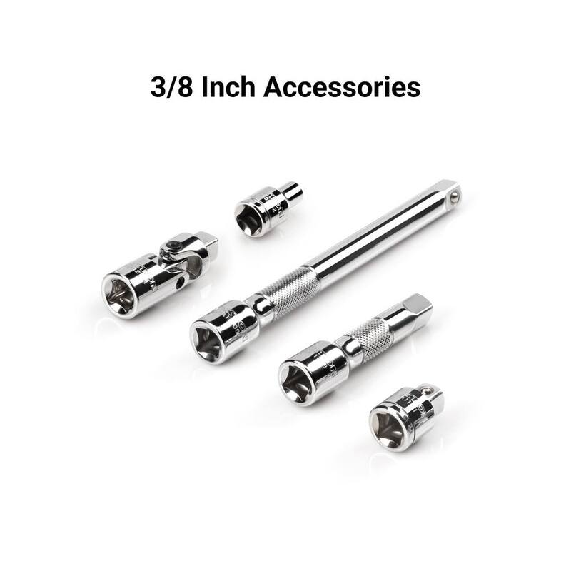 Juego de llaves de vaso y trinquete de 3/8 pulgadas de TEKTON con rieles (6 mm - 24 mm) (44 piezas) - SKT13201