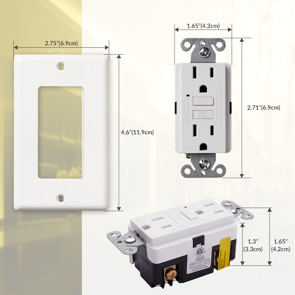 Toma de corriente GFCI de autoevaluación de 15A con placa de pared, blanca, paquete de 10 - GLS-15A-WH-10