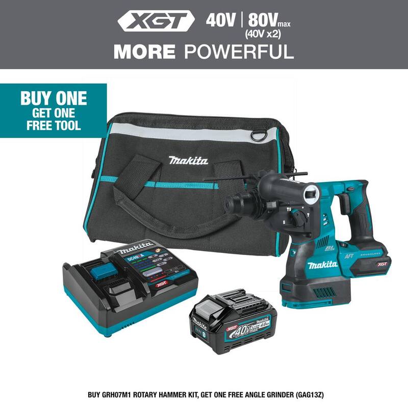 Martillo rotativo inalámbrico sin escobillas Makita 40V max XGT de 1-1/8 pulgadas (empuñadura en D) Kit, AFT, Capacidad AWS (4.0Ah) - GRH07M1