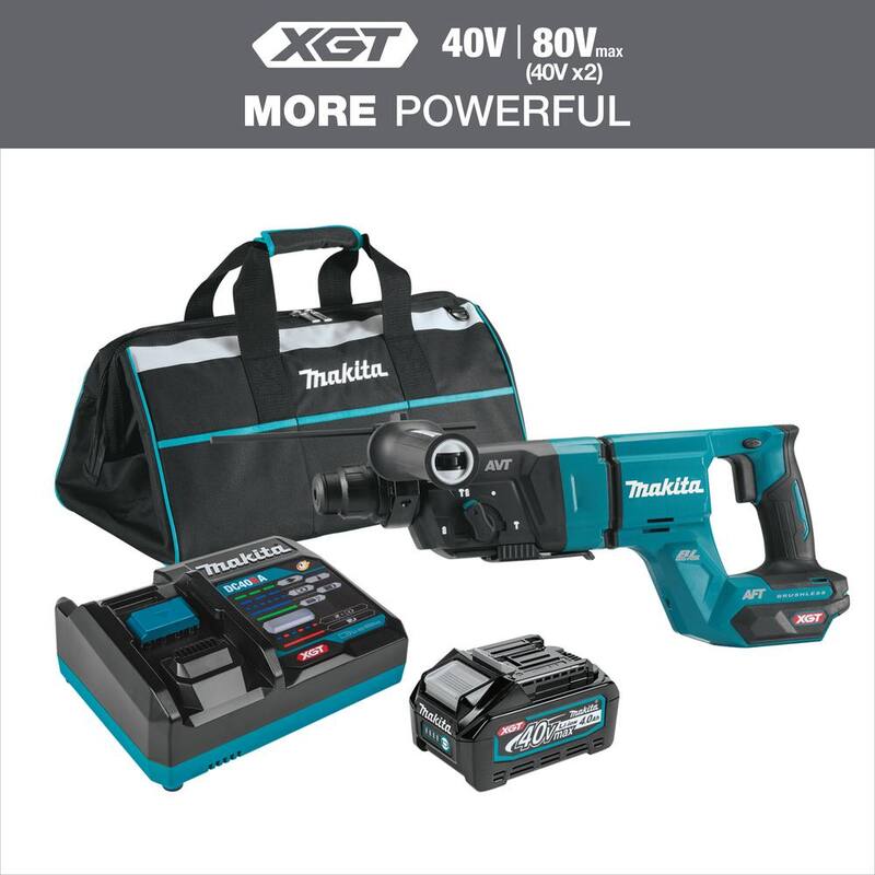Martillo rotativo inalámbrico sin escobillas Makita 40V max XGT de 1-1/8 pulgadas (empuñadura en D) Kit, AFT, Capacidad AWS (4.0Ah) - GRH07M1