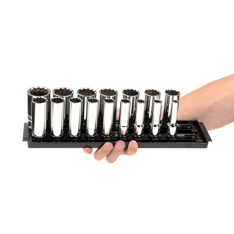 Juego de dados profundos de 1/2 pulgada de accionamiento de 12 puntos con rieles (3/8 pulg. - 1-5/16 pulg.) (16 piezas) - SHD92119
