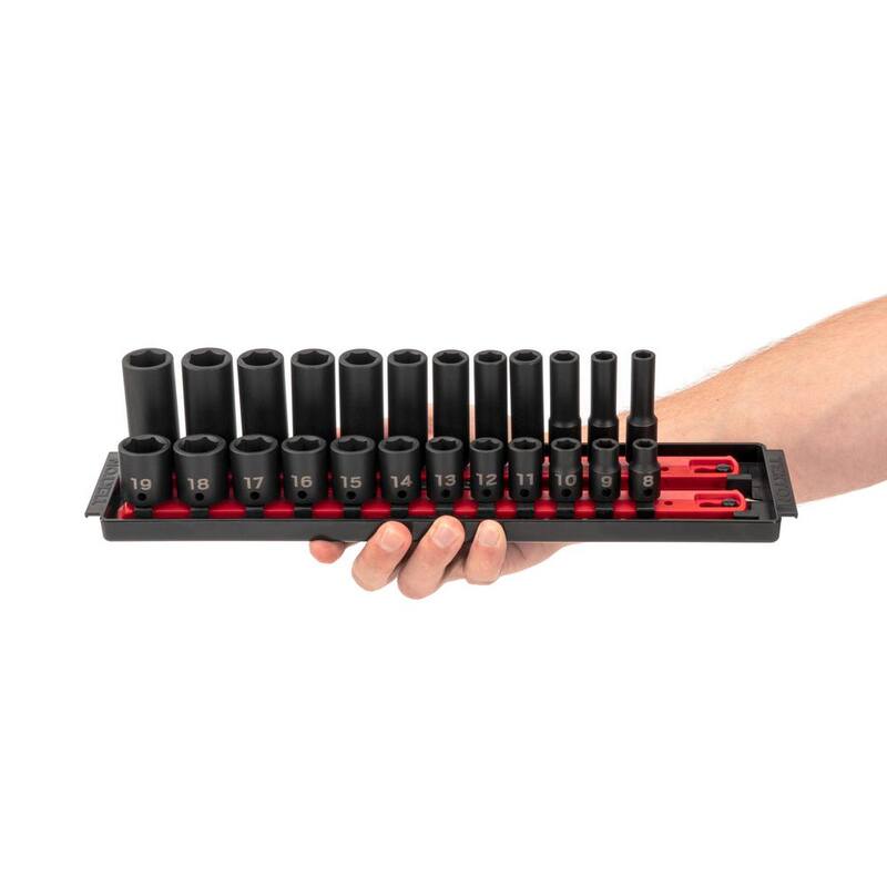 Set de 24 piezas de dados de impacto de 6 puntos de 3/8 de pulgada con rieles (8 mm-19 mm) - SID91209