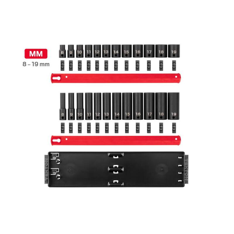 Set de 24 piezas de dados de impacto de 6 puntos de 3/8 de pulgada con rieles (8 mm-19 mm) - SID91209