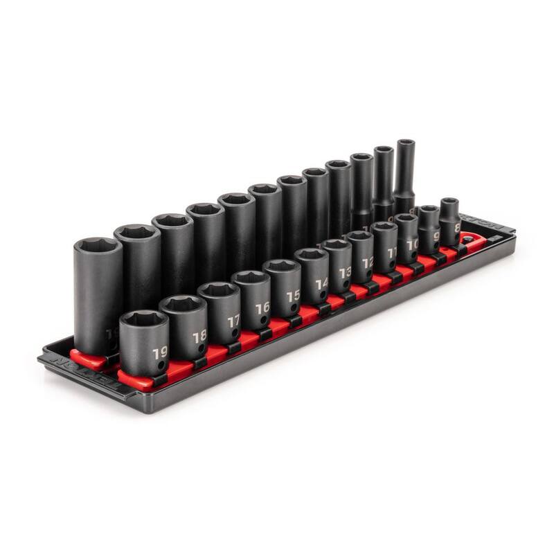 Set de 24 piezas de dados de impacto de 6 puntos de 3/8 de pulgada con rieles (8 mm-19 mm) - SID91209