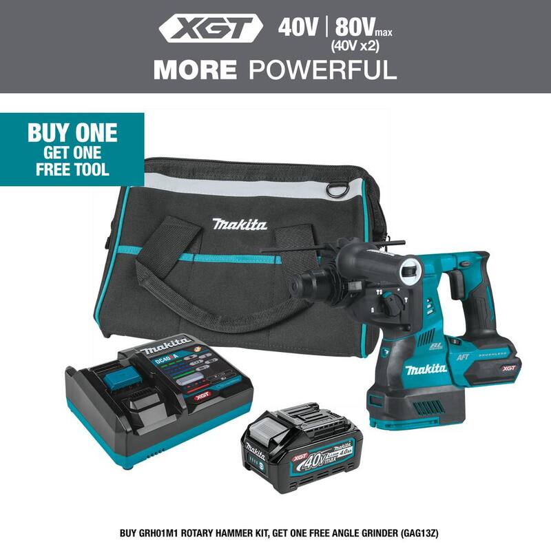 Kit de Martillo Rotativo Inalámbrico Makita 40V Max XGT sin Escobillas 1-1/8 in., AFT, Capaz de AWS (4.0Ah) - GRH01M1