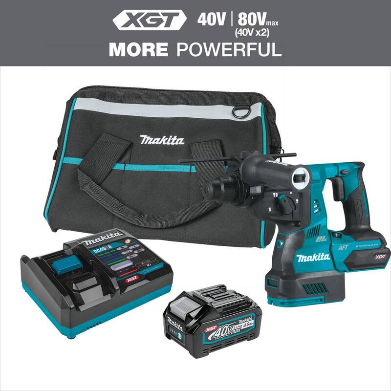 Kit de Martillo Rotativo Inalámbrico Makita 40V Max XGT sin Escobillas 1-1/8 in., AFT, Capaz de AWS (4.0Ah) - GRH01M1
