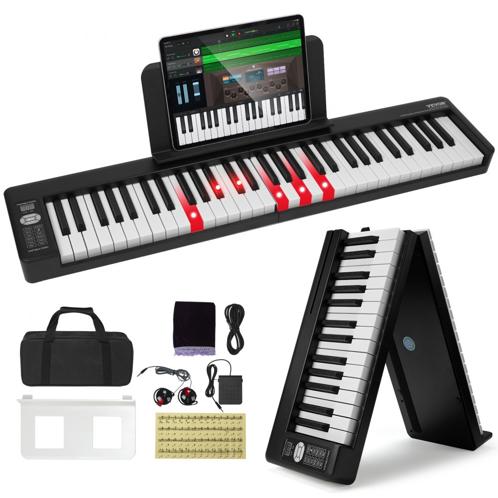 VEVOR 61 Key Folding Keyboard Piano Portable Foldable Piano Bluetooth MIDI Black - ZDSMGQ61JHSWYDAA3V9
