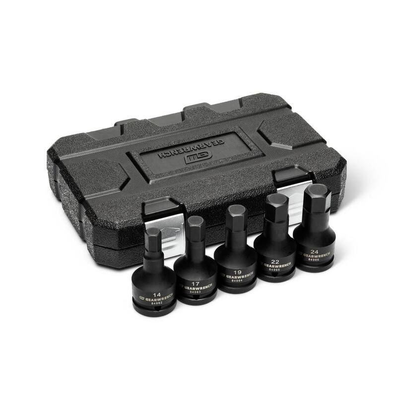 Juego de dados hexagonales de impacto métrico de 3/4 de pulgada de GEARWRENCH con estuche moldeado por soplado (5 piezas) - 84968-06