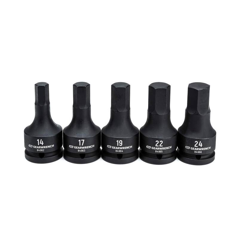 Juego de dados hexagonales de impacto métrico de 3/4 de pulgada de GEARWRENCH con estuche moldeado por soplado (5 piezas) - 84968-06