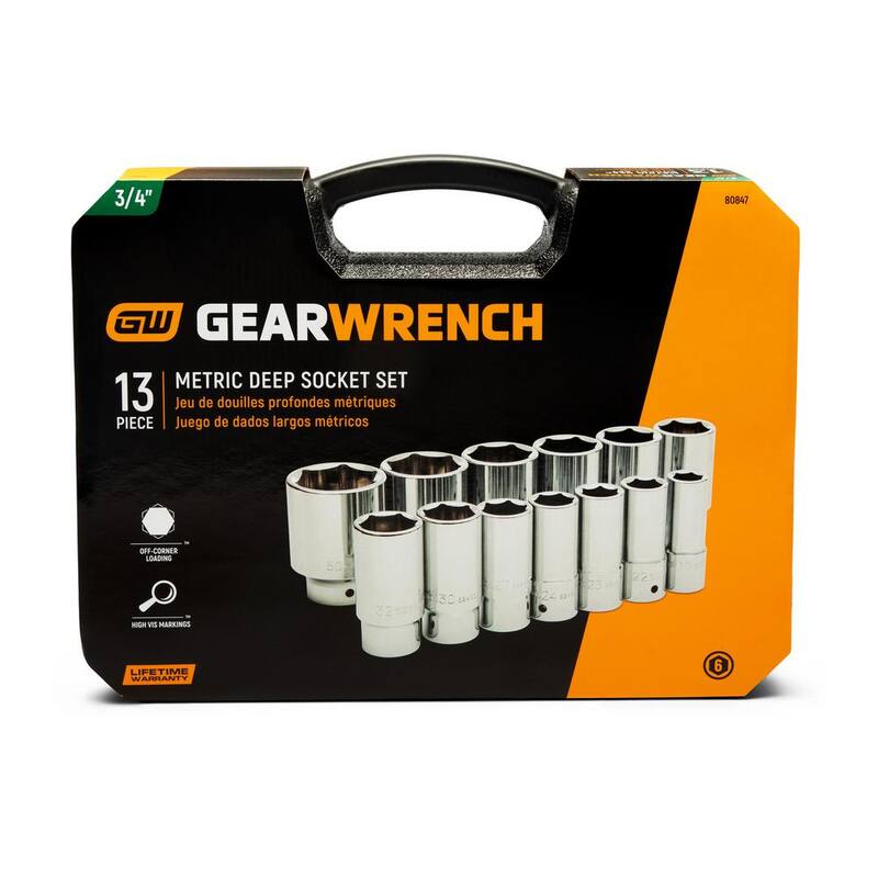 Juego de dados profundos métricos de 6 puntos de 3/4 de pulgada de GEARWRENCH (13 piezas) - 80847
