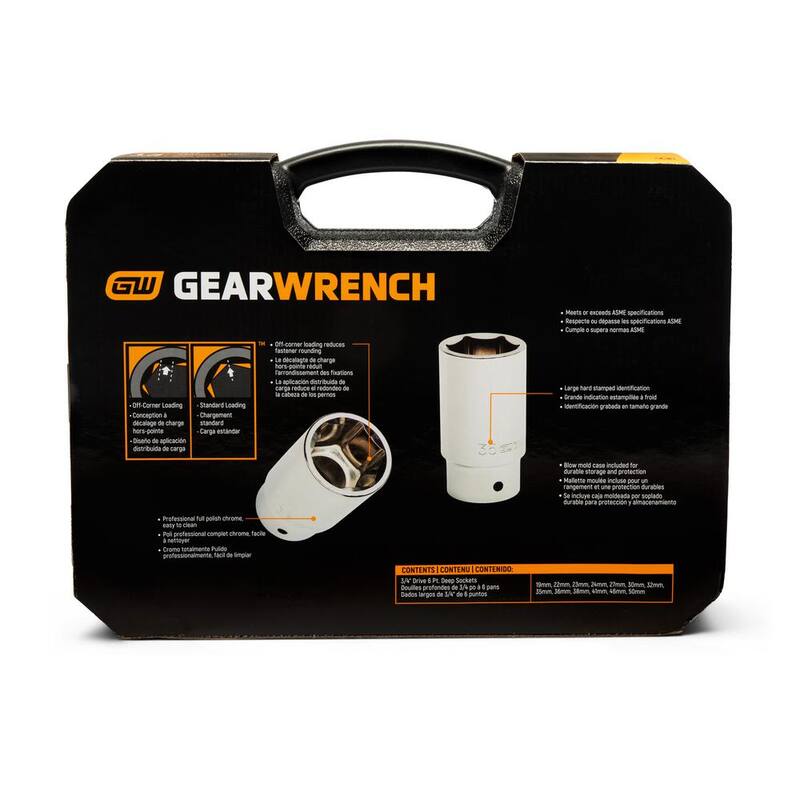 Juego de dados profundos métricos de 6 puntos de 3/4 de pulgada de GEARWRENCH (13 piezas) - 80847