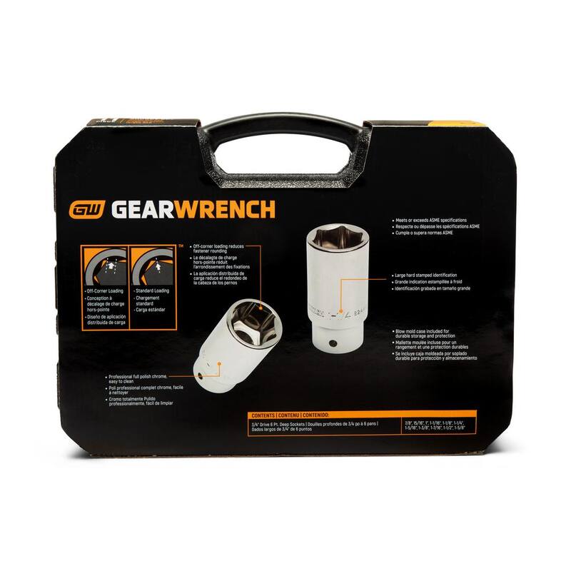 Set de 11 piezas de dados profundos de 6 puntos SAE de 3/4 de pulgada de  Gearwrench - 80846
