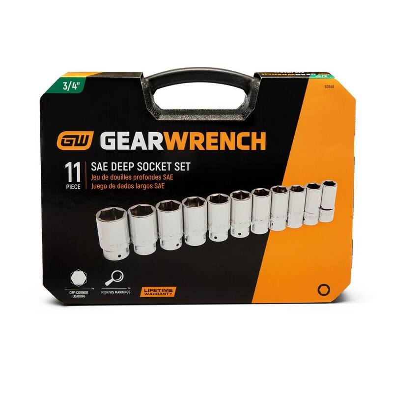 Set de 11 piezas de dados profundos de 6 puntos SAE de 3/4 de pulgada de  Gearwrench - 80846