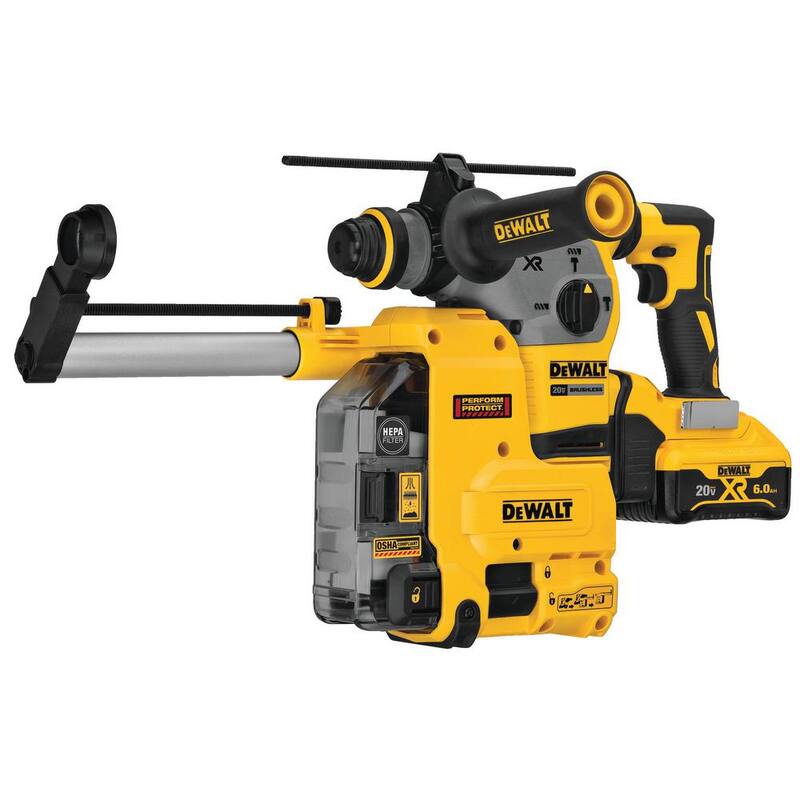 DEWALT 20V MAX XR Martillo rotativo SDS Plus en forma de L con extractor de polvo y (2) baterías 20V 6.0Ah - DCH293R2DH