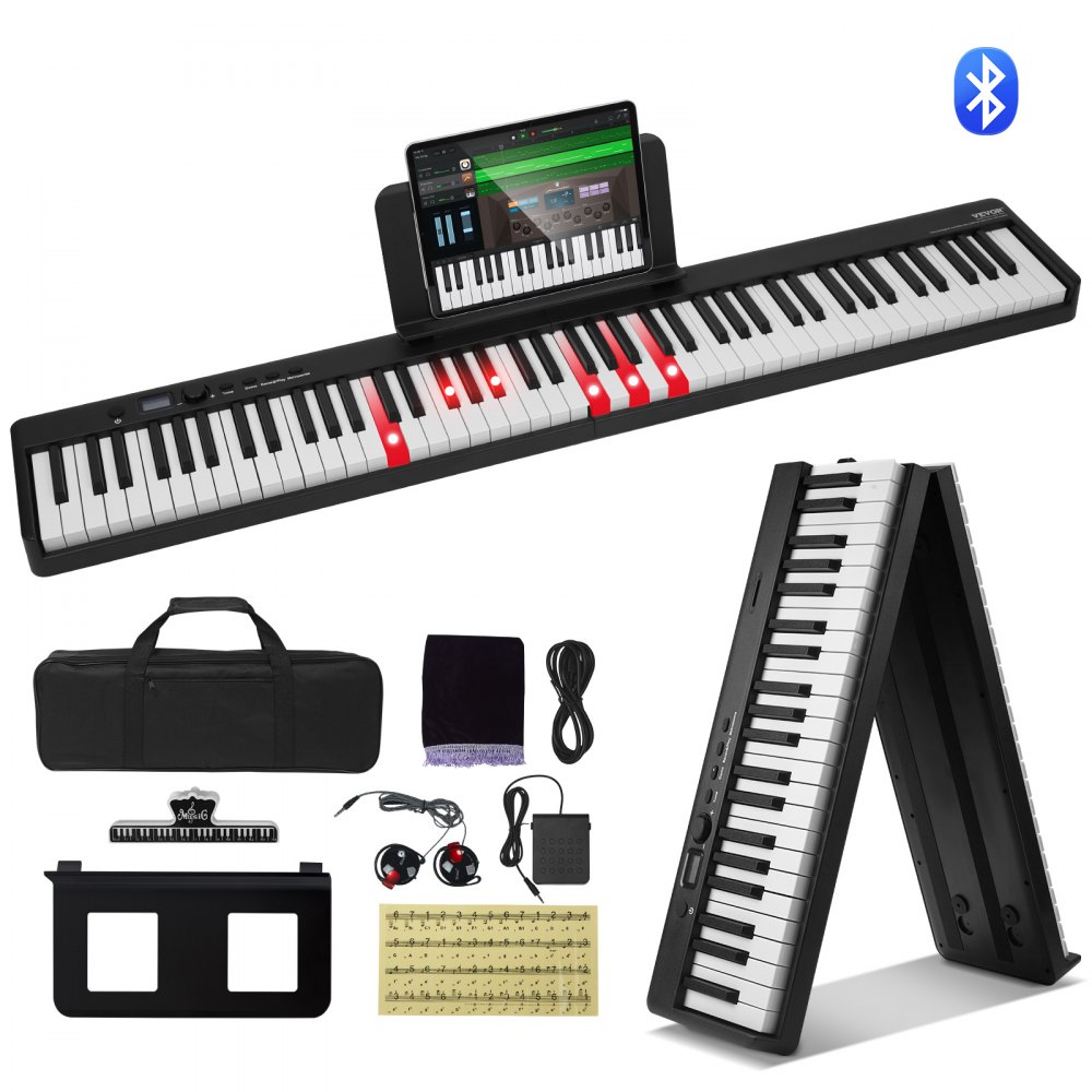VEVOR 88 Key Folding Keyboard Piano Portable Foldable Piano Bluetooth MIDI Black - ZDSMGQ88JHSWE2MGMV9