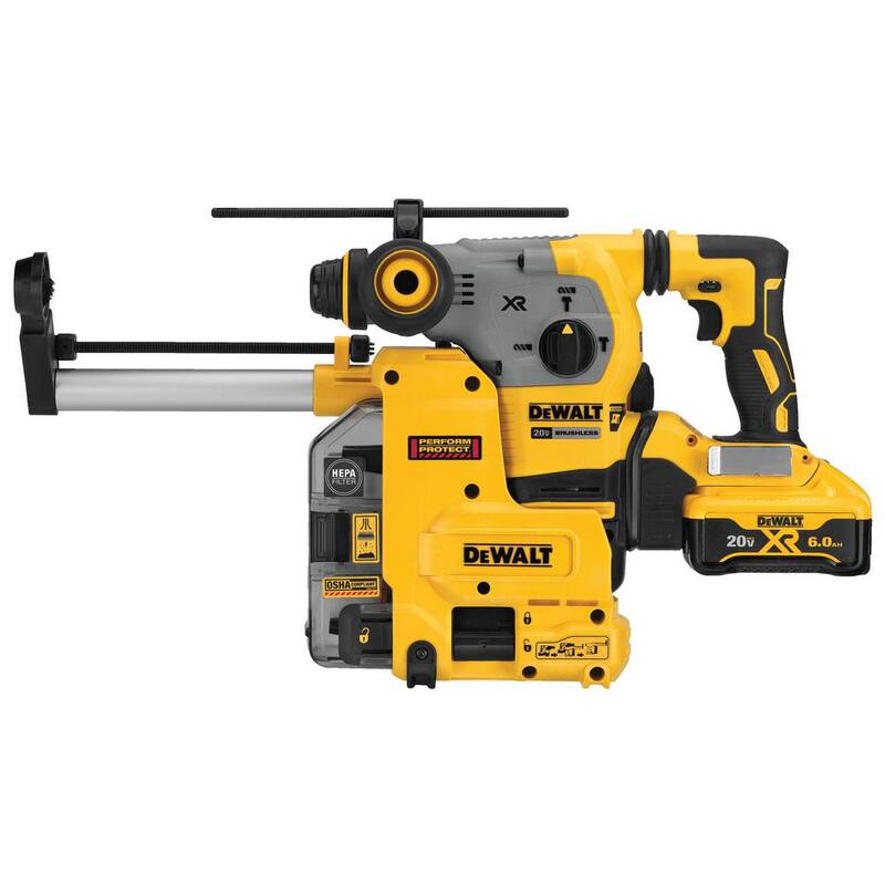 DEWALT 20V MAX XR Martillo rotativo SDS Plus en forma de L con extractor de polvo y (2) baterías 20V 6.0Ah - DCH293R2DH