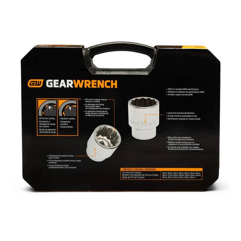 Juego de dados estándar métricos de 12 puntos de 3/4 de pulgada de unidad de GEARWRENCH (20 piezas) - 80845