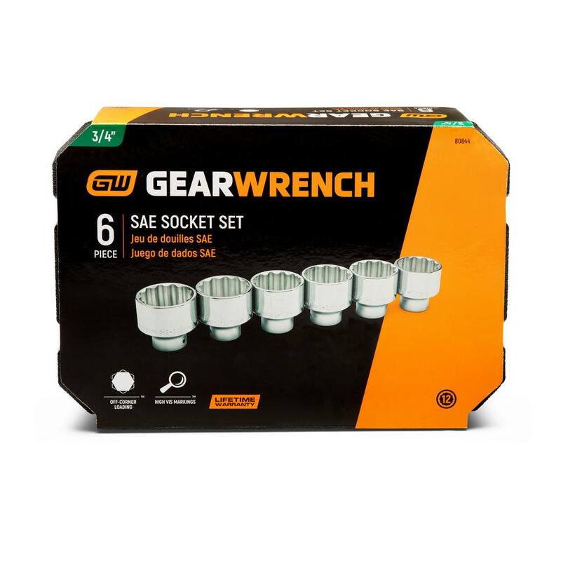Juego de vasos estándar SAE de 12 puntos de 3/4 in. Drive de GEARWRENCH (6 piezas) - 80844