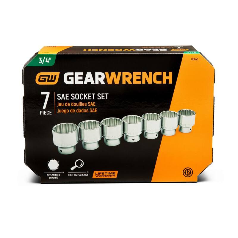 Set de 7 piezas de 12 puntos estándar SAE para casquillos de 3/4 de pulgada de GEARWRENCH - 80843