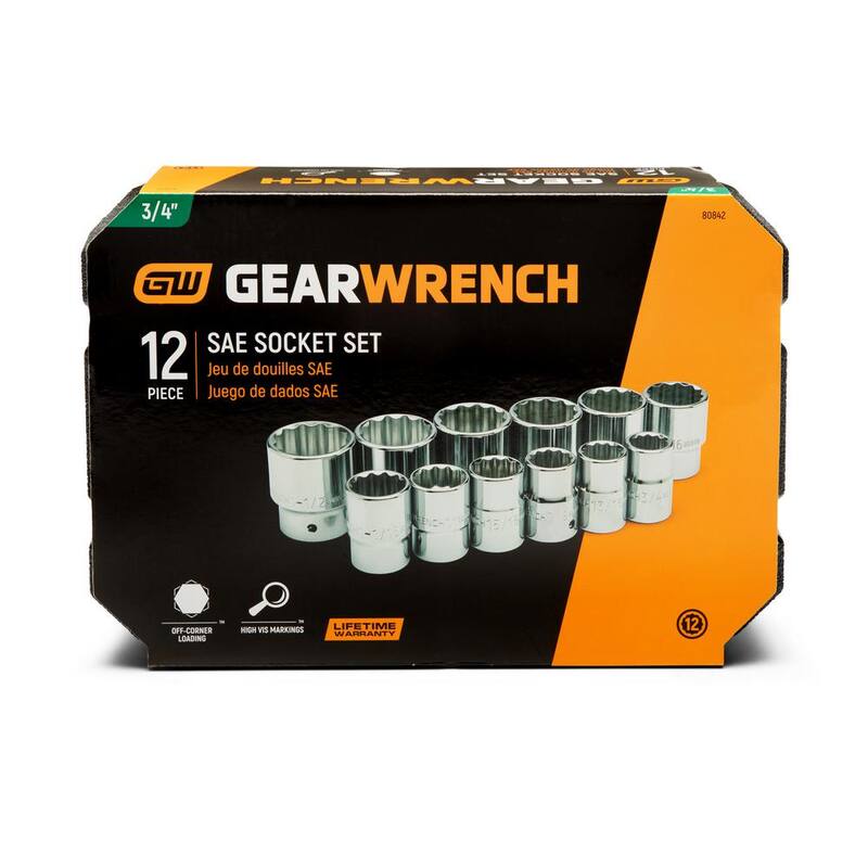 Juego de dados estándar GEARWRENCH de 3/4 pulgadas de 12 puntos (12 piezas) - 80842