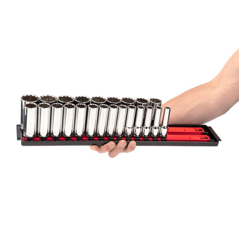 Juego de dados profundos TEKTON de 1/2 pulg. con rieles (10 mm-32 mm) (23 piezas) - SHD92121