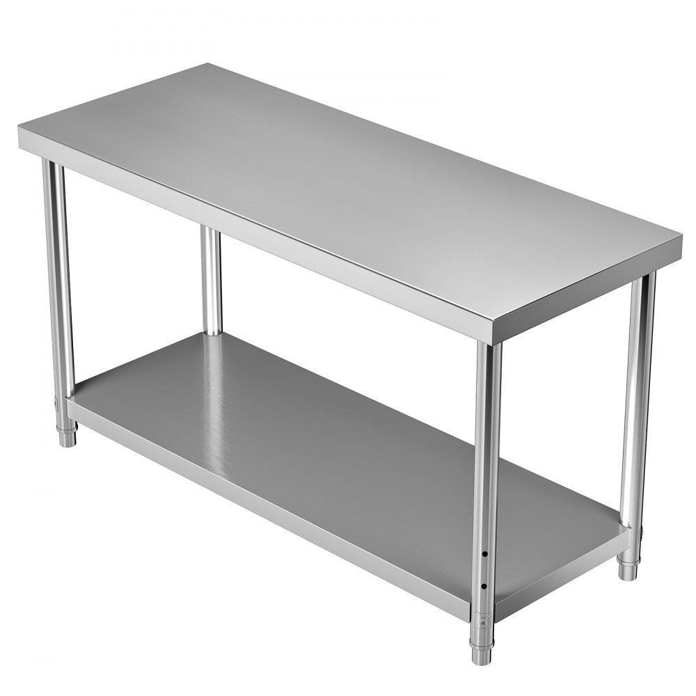 VEVOR Stainless Steel Prep Table, 60 x 24 x 34 Inch, 550lbs Load Capacity Heavy Duty Metal Worktable with Adjustable Undershelf, Commercial Workstation for Kitchen Restaurant Garage Backyard - J60X24X34INCHVRMKV0
