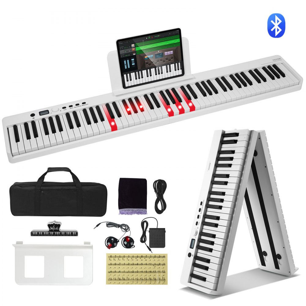 VEVOR 88 Key Folding Keyboard Piano Portable Foldable Piano Bluetooth MIDI White - ZDSMGQ88JBSWOIOKJV9