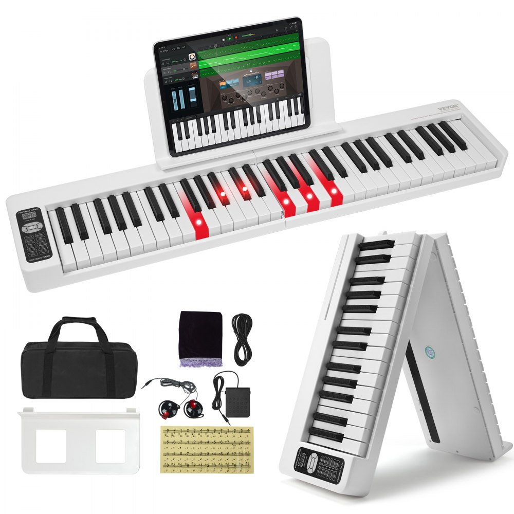 VEVOR 61 Key Folding Keyboard Piano Portable Foldable Piano Bluetooth MIDI White - ZDSMGQ61JBSW9CBHXV9