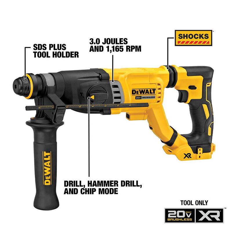 Martillo rotativo SDS Plus D-Handle inalámbrico sin escobillas DEWALT 20V MAX de 1-1/8 pulgadas para concreto y albañilería (solo herramienta) - DCH263B