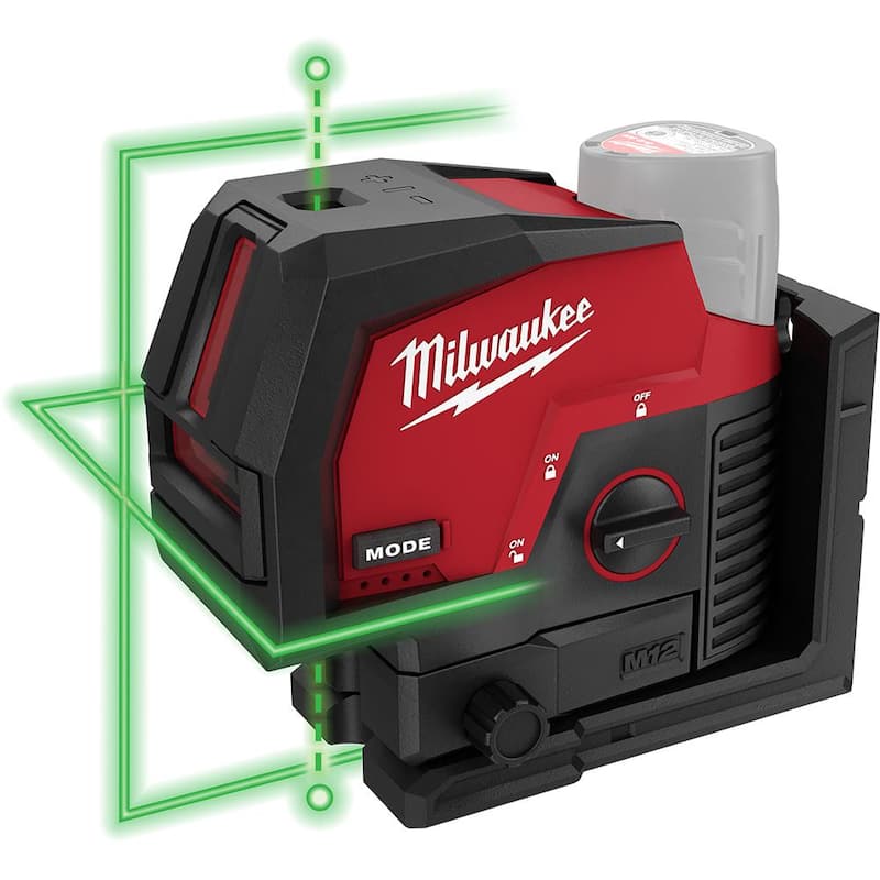 Nivel láser de línea cruzada y puntos de plomada Milwaukee M12 de 12 voltios de 125 pies inalámbrico de ion de litio verde (solo herramienta) - 3622-20