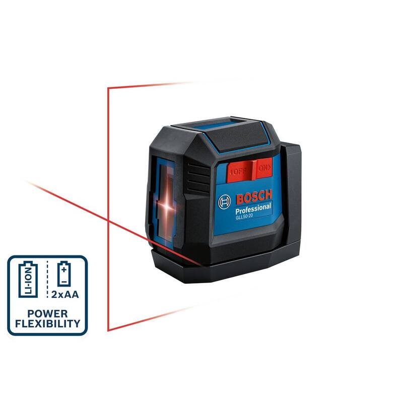 Nivel láser de líneas cruzadas autonivelante de doble potencia y 50 pies Bosch - GLL50-20 con rayo rojo de batería