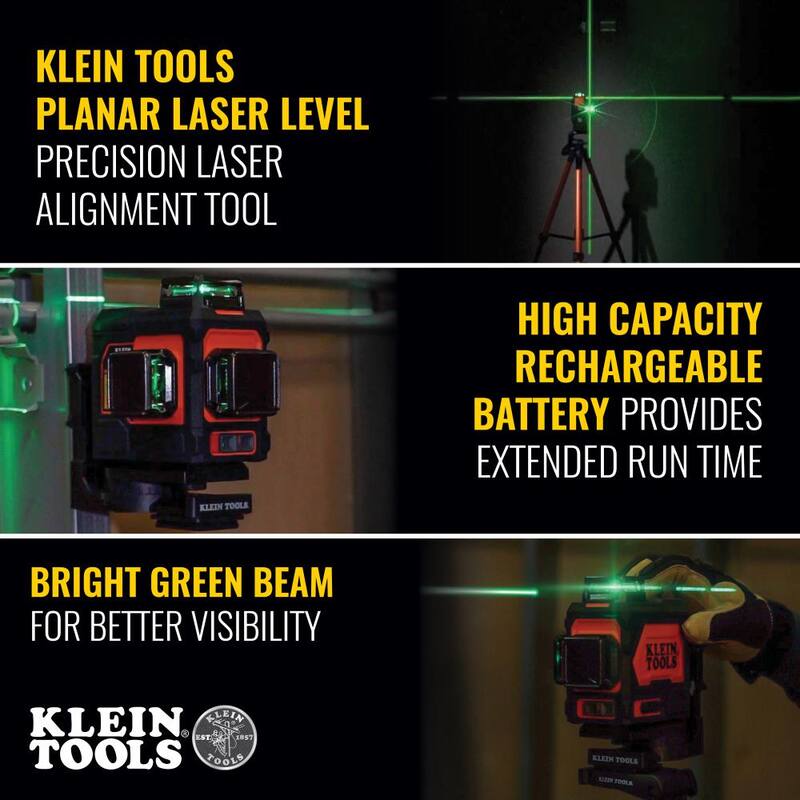 Nivel láser plano recargable autonivelante verde de Klein Tools con estuche de transporte resistente- 93PLL
