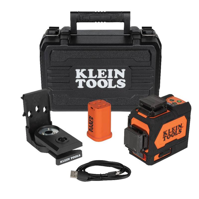 Nivel láser plano recargable autonivelante verde de Klein Tools con estuche de transporte resistente- 93PLL