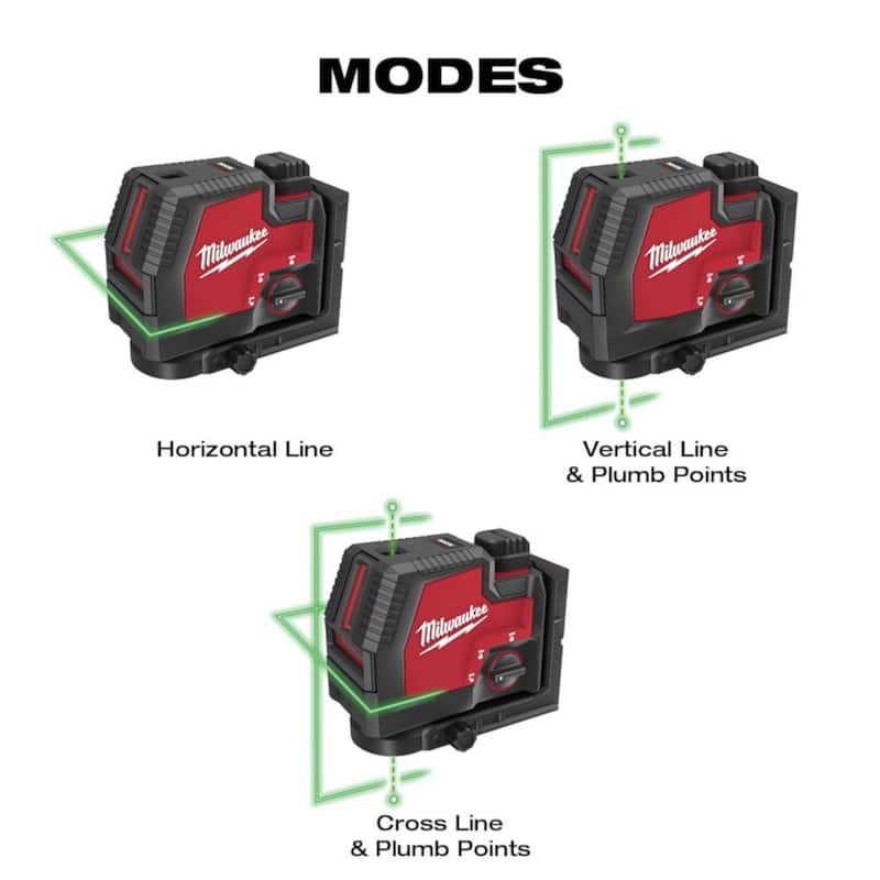 Nivel láser recargable Milwaukee Green de 100 pies con líneas cruzadas y puntos de plomada, batería USB REDLITHIUM de ion de litio y cargador - 3522-21.