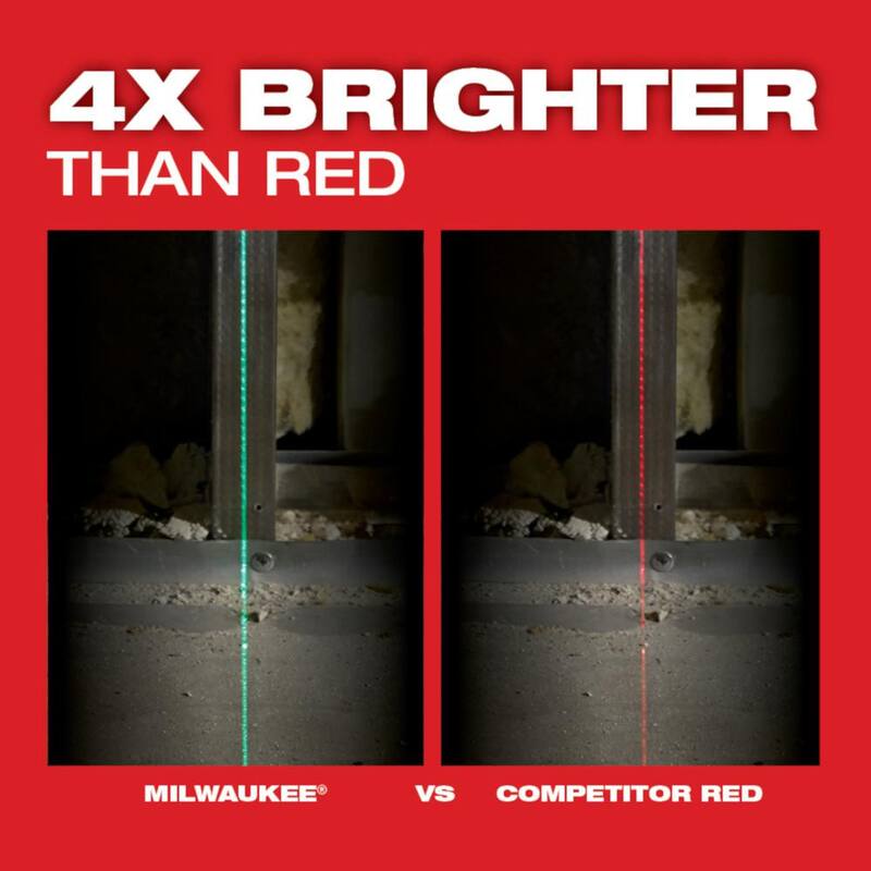 Nivel láser recargable Milwaukee Green de 100 pies con líneas cruzadas y puntos de plomada, batería USB REDLITHIUM de ion de litio y cargador - 3522-21.