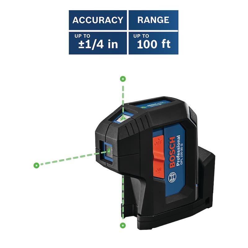 Bosch 125 ft. Verde 3-Punto Láser Autonivelante con Tecnología VisiMax, Montura Multipropósito Integrada y Estuche de Transporte Resistente - GPL100-30G