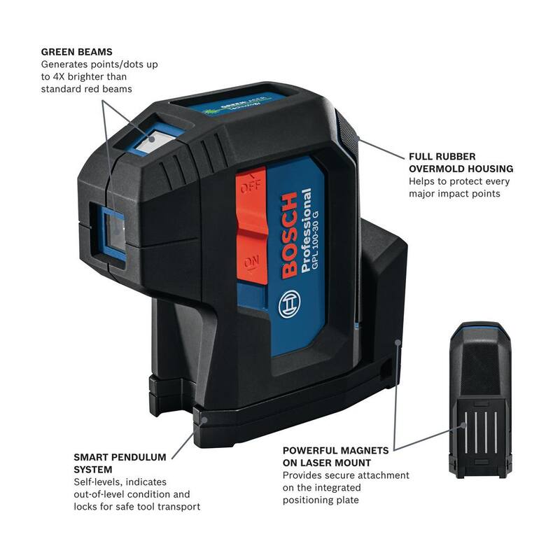 Bosch 125 ft. Verde 3-Punto Láser Autonivelante con Tecnología VisiMax, Montura Multipropósito Integrada y Estuche de Transporte Resistente - GPL100-30G