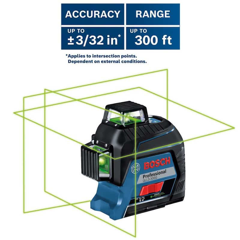Nivel láser verde de 360 grados de 300 pies Bosch con tecnología Visimax, montura de ajuste fino y estuche resistente - GLL3-300G