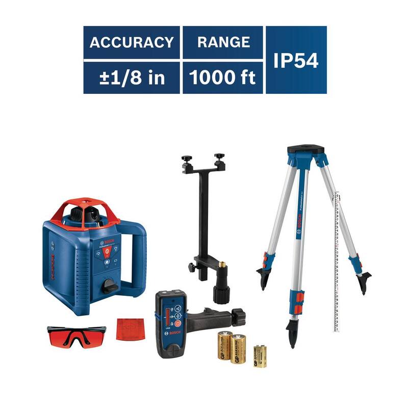Nivel láser rotativo Bosch de 800 pies con autonivelación kit completo con estuche resistente de transporte. Reconstruido de fábrica - GRL800-20HVK-RT.