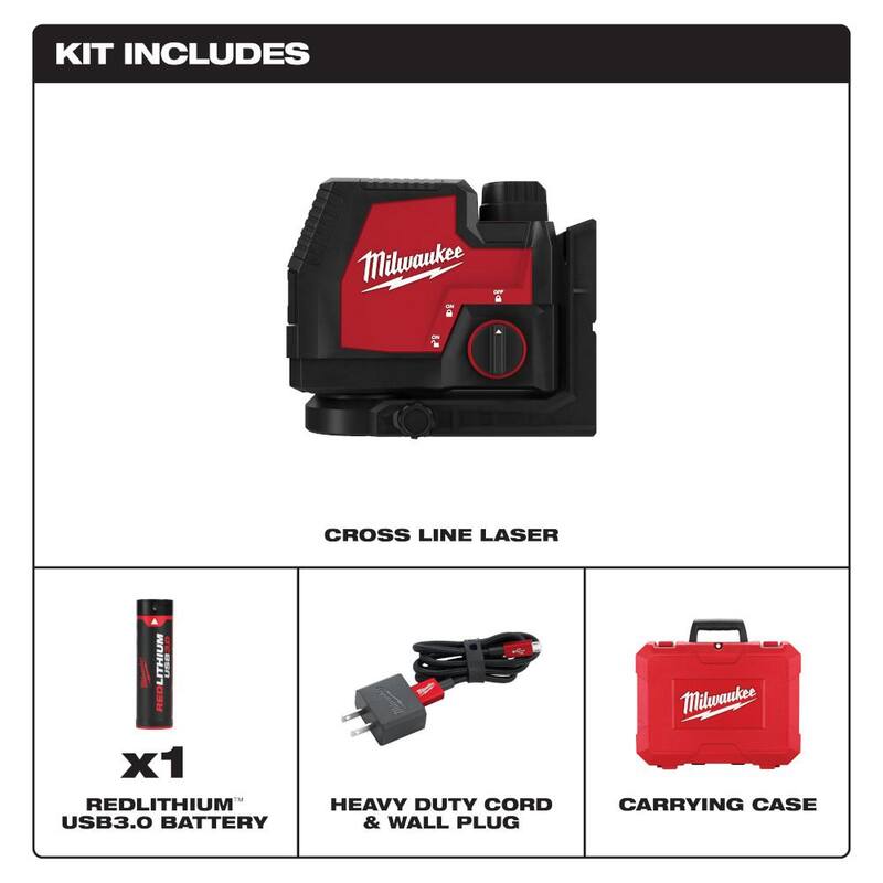 Nivel láser de línea cruzada recargable USB verde Milwaukee 100 pies REDLITHIUM de iones de litio con cargador - 3521-21