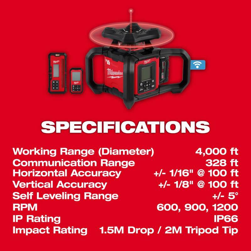 Kit de nivel láser rotativo de doble pendiente exterior con receptor y control remoto Milwaukee M18 de 4000 pies - 3704-21