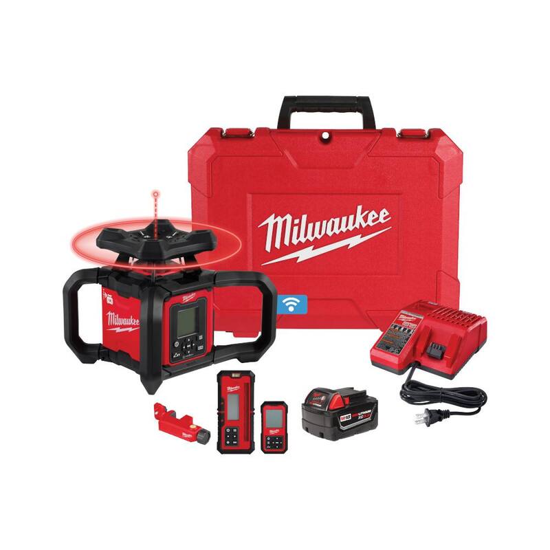 Kit de nivel láser rotativo de doble pendiente exterior con receptor y control remoto Milwaukee M18 de 4000 pies - 3704-21