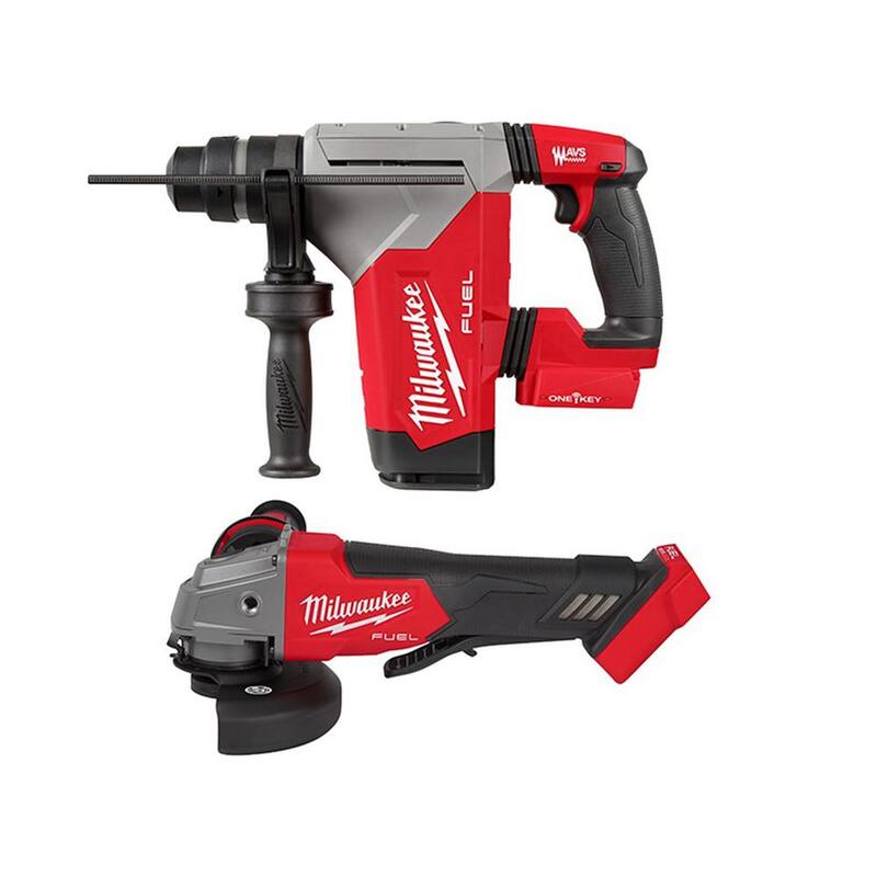 Martillo rotativo Milwaukee M18 FUEL 18V de iones de litio sin escobillas inalámbrico SDS-Plus de 1-1/8 pulgadas con amoladora de 4-1/2 pulgadas/5 pulgadas - 2915-20-2880-20