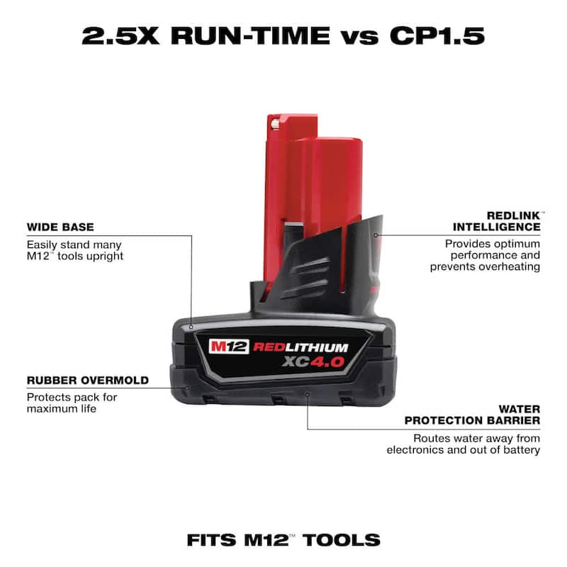 Milwaukee M12 Juego de nivel láser de tres planos verde inalámbrico de 12 voltios con batería de 4.0 Ah y batería M12 XC4.0 - 3632-21-48-11-2440.