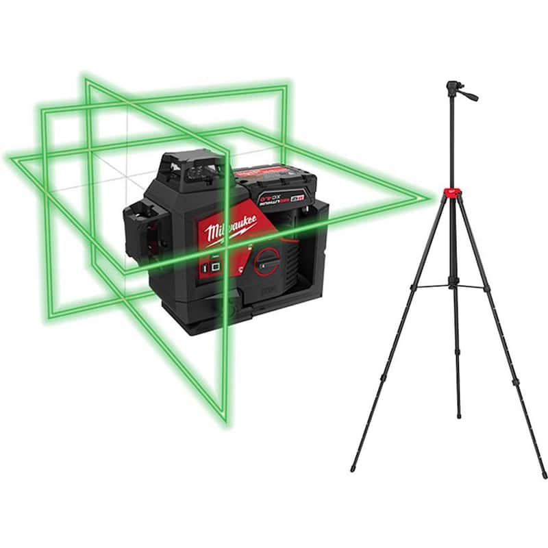 Kit de nivel láser de 3 planos Milwaukee M12 de 12 voltios con batería de iones de litio de 4.0 Ah, cargador, estuche y trípode - 3632-21-48-35-1411