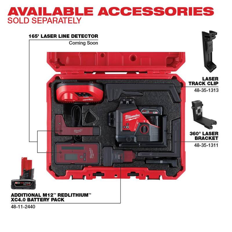 Kit de nivel láser de 3 planos Milwaukee M12 de 12 voltios con batería de iones de litio de 4.0 Ah, cargador, estuche y trípode - 3632-21-48-35-1411